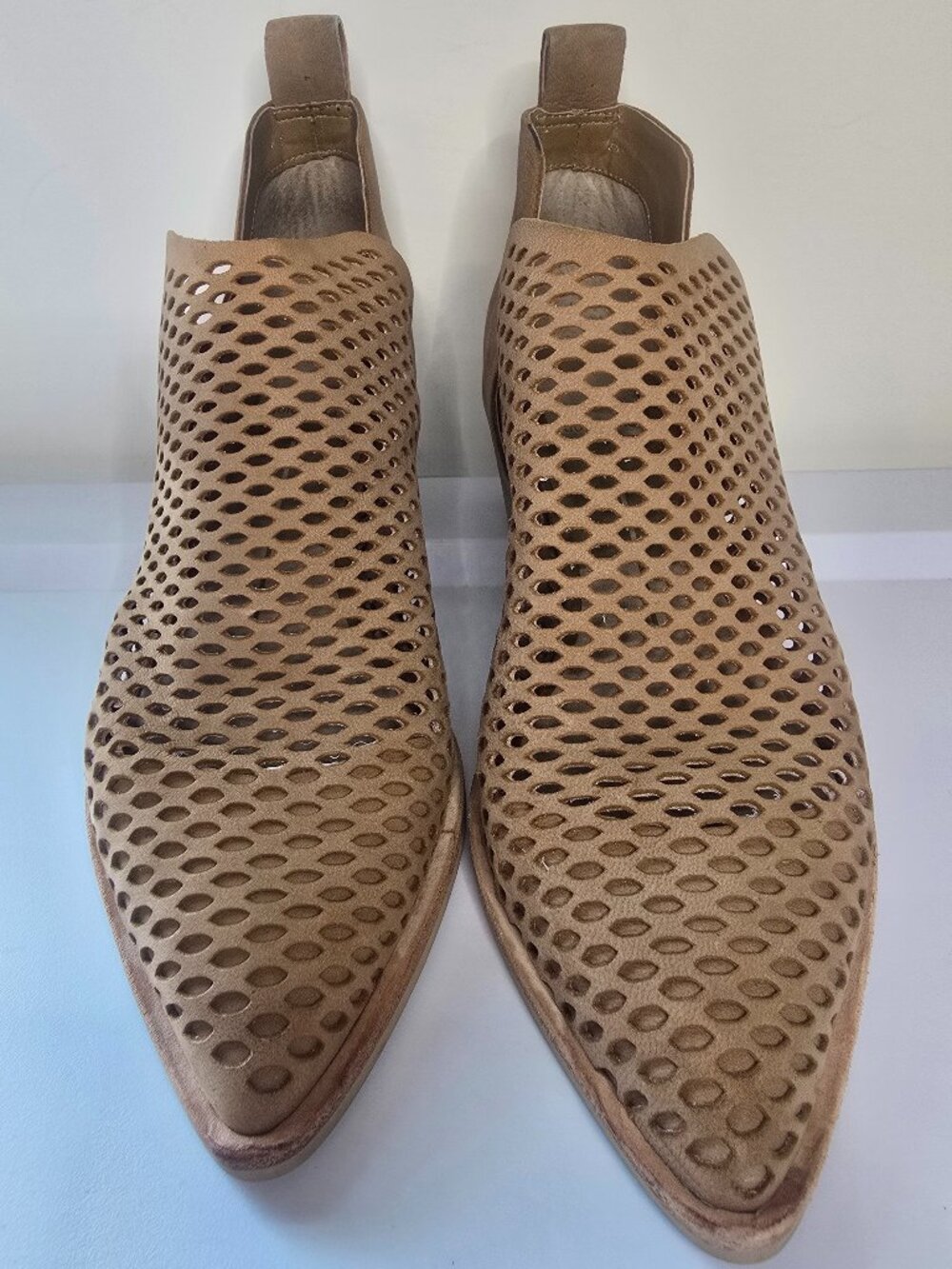 Dolce Vita Bianca Nubuck Perforated Tan Booties - Picture 2 of 7